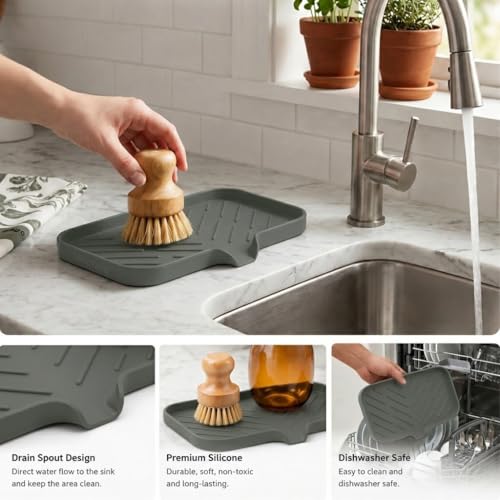 Silicone Soap Dish with Drain Spout (Grey / M(9.6"×5.3"))