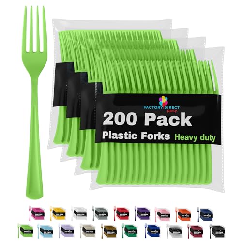 Lime Green Plastic Forks 200 Pcs Lime Green Forks Disposable Utensils Heavy Duty Plastic Cutlery Set Disposable Cutlery Sets Flatware Sets Silverware Set Party Supplies & Party Tableware (Lime Green / Forks)