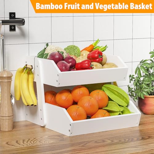 Bamboo Fruit Basket for Kitchen (2-Tier White)