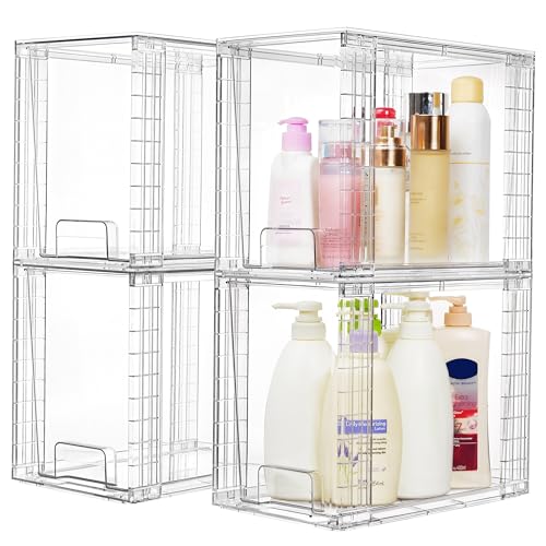 4 Pack Clear Stackable Storage Drawers (4Pack 9.7"H)