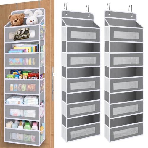 10 Side Pockets Over the Door Organizer for Pantry (Grey / 2 Pack)
