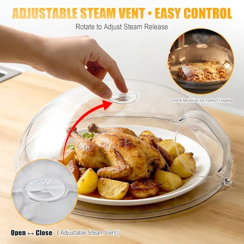 12" Clear Microwave Splatter Cover Integrated Handle BPA Free (12 inches (without water steamer) / Clear)