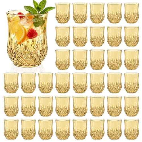 40 Pack Plastic Stemless Wine Glasses (Gold)