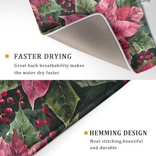 Winter Floral Dish Drying Mat (Holly Berries 4722 / 24" x 18")