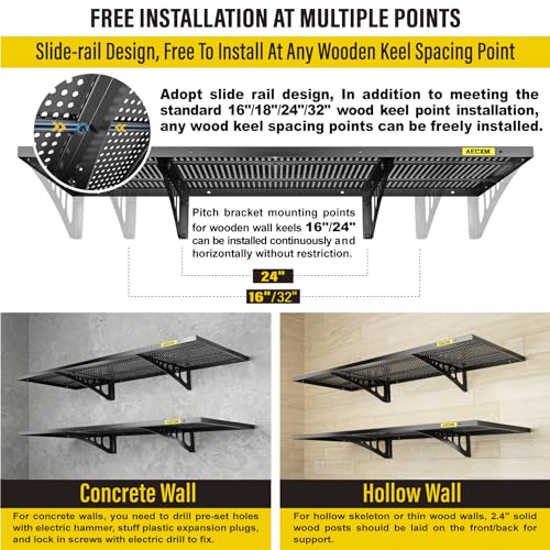 2 Pack 1.64x4ft Adjustable Garage Wall Shelving 560lbs Load Capacity Heavy Duty Wall Mounted Storage Shelf Metal Floating Shelves for Garage (2pack-1.64x4ft / Black)