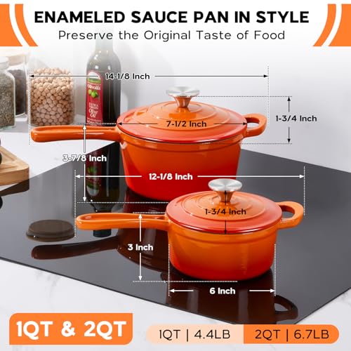 Saucepan Set with Lid (Sunset Orange / 1+2 Quarts)