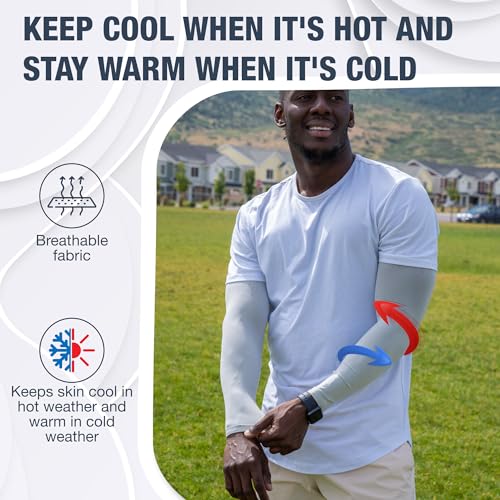 Non Slip Cooling Arm Sleeves for Men & Women (3 Pairs: 1 Pair White + 1 Pair Gray + 1 Pair Black / One Size)