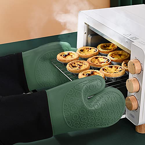 Silicone Oven Mitts (Midnight Green & Black / 14.6in Oven Mitts)