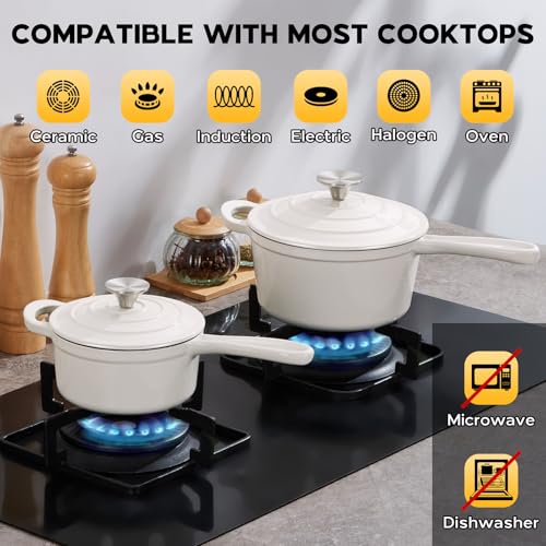 1QT & 2QT Saucepan Set with Lid (White / 1+2 Quarts)