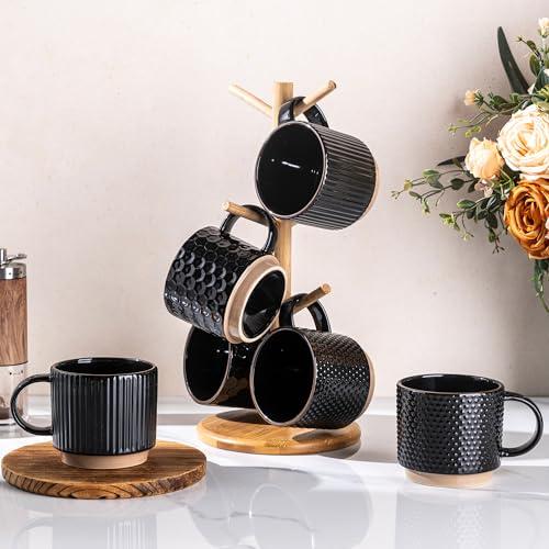 12 OZ Stackable Coffee Mugs Set of 6 (Black / 12 Ounce(6PCS))