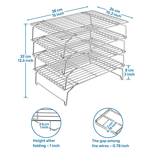 4 Tier 15x10IN Cookie Cooling Rack for Cooking Stackable Collapsible