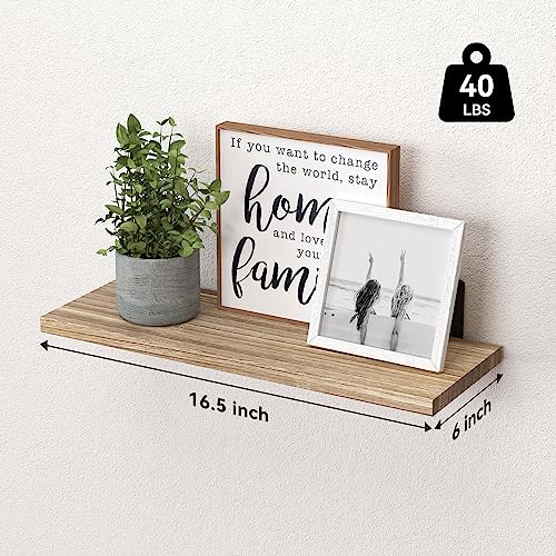 Floating Shelves Set of 6 for Wall Decor & Storage (16.5 Inch / Rustic Brown)