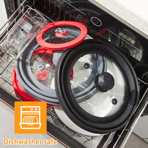 Microwave Splatter Cover Vented Glass Cover Splatter Guard Lid with Collapsible Silicone for Food as Pot Cover Plate Cover 10.8 inch for 6 7 8 9 10 inch Plate Bowl Black (10.8 inch / Black Lid)