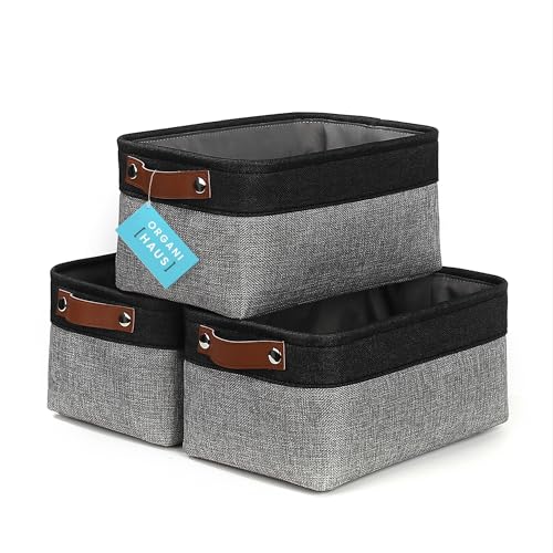 12x8in Canvas Storage Baskets (Gray / Black / Small - 3pc)