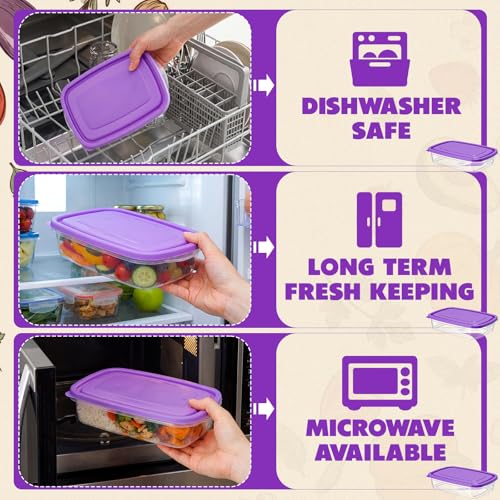 18 Pcs 33 oz Plastic Food Storage Containers with Lids (Purple)