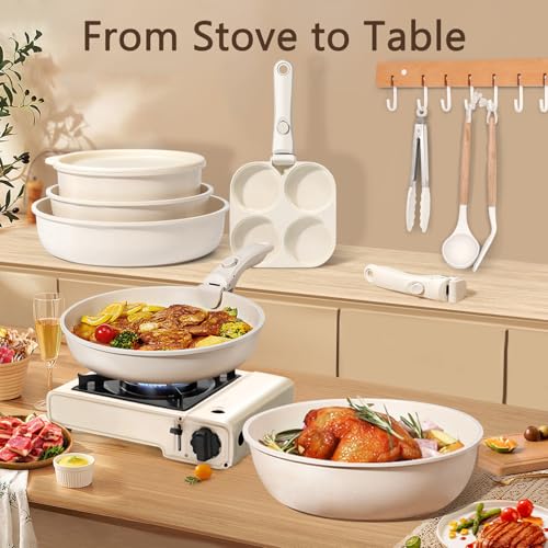 Pots and Pans Set Non Stick (Cream White / 21PCS-Big Size)