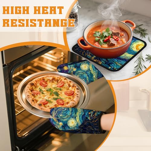 Starry Night Moon Oven Mitts and Pot Holders Set (4 Count)