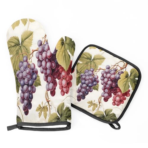 Vintage Grapes Vine Oven Mitts and Pot Holders Sets (2 Count)