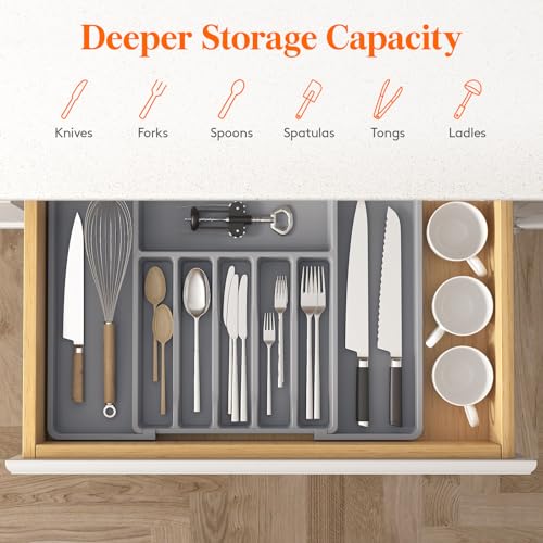 Extra Large Silverware Drawer Organizer (Gray / XL Deep (13-22''W x 16.7''D))