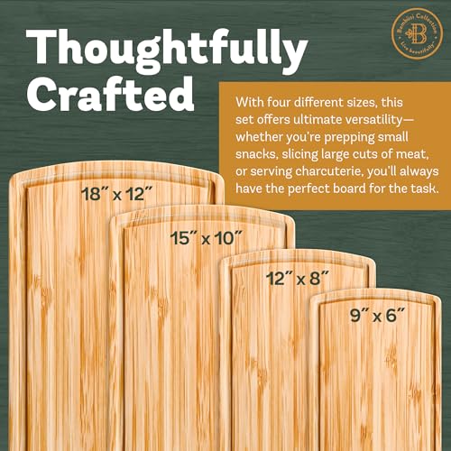Bamboo Cutting Boards for Kitchen (4-Piece)