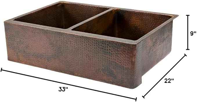 Premier Copper Products KA50DB33229 33-Inch Hammered Copper Kitchen Apron 50/50 Double Basin Sink, Oil Rubbed Bronze