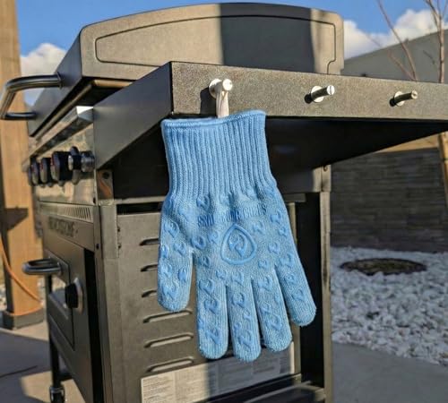 Grill Armor Oven Gloves with Fingers (One Size Fits Most Extra Long Cuff / Blue)