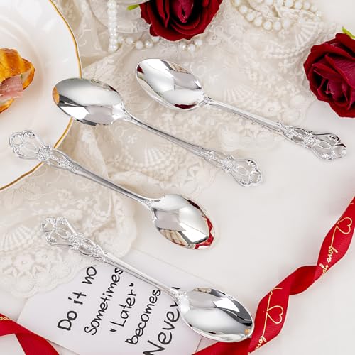 30PCS Silver Plastic Spoons 8.1inch Vintage Soup Spoons for Dinners (30-Silver / Spoons)
