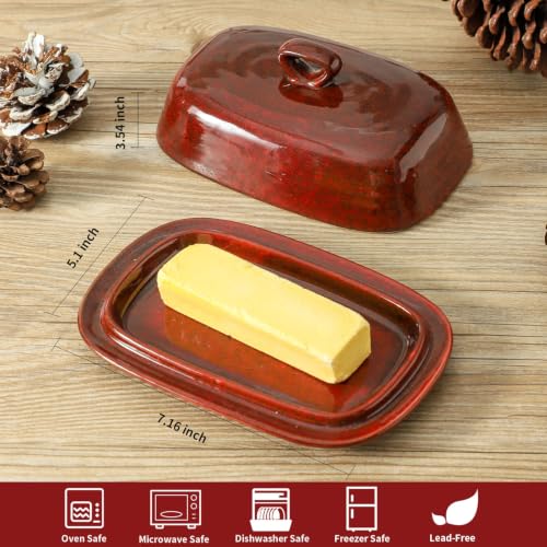 Butter Dish with Lid for Countertop (Red)