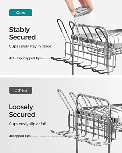 2 Tier Dish Drying Rack for Kitchen Counter (Silver + Black)