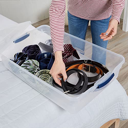 Cleverstore 42 Quart Stackable Plastic Storage Container Organizer Bin with Latching Lids for Garage (42 Qt - 4 Pack)