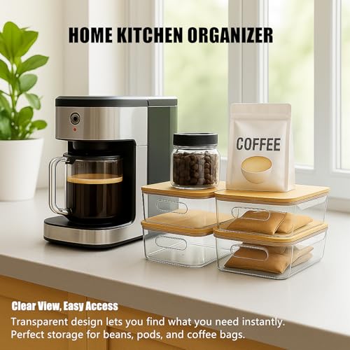 6 Pack Clear Stackable Storage Bins with Bamboo Lids (6 Pack Storage Bins with Lids)