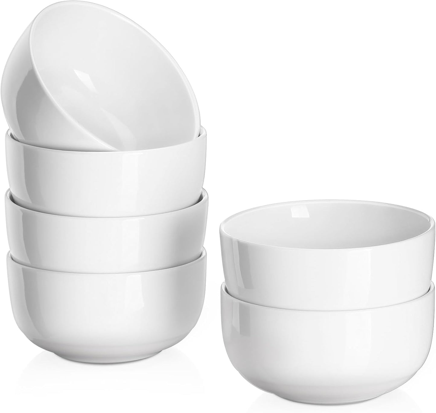 DOWAN 10 OZ Ice Cream Bowls - 4.25" Ceramic Dessert Bowl Set of 6 - Porcelain Small Bowls, Bouillon Cups for Side Dishes, Ice Cream, Oatmeal, Fruit, Portion Control - Dishwasher Microwave Safe