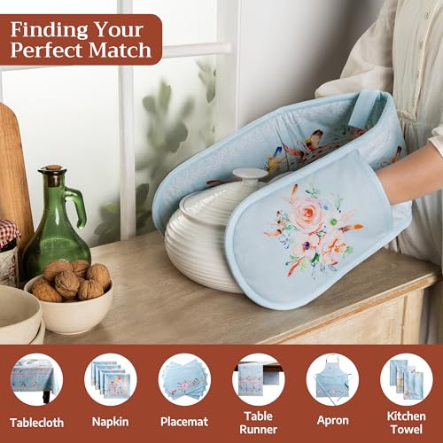 Double Oven Mitts 100% Cotton Double Oven Glove (077 - Ibiza - Blue / 7" x 35" (Double Oven Mitt))