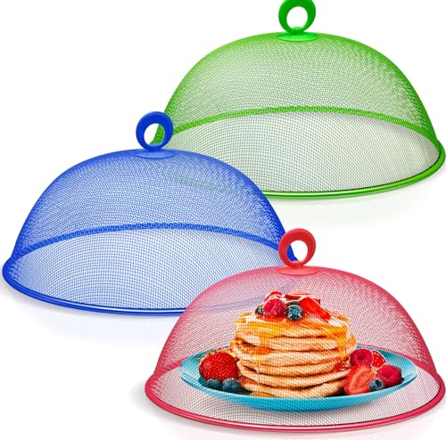 Metal Mesh Screen Food Cover Tent Umbrella (3 Pack / Green Blue Red)