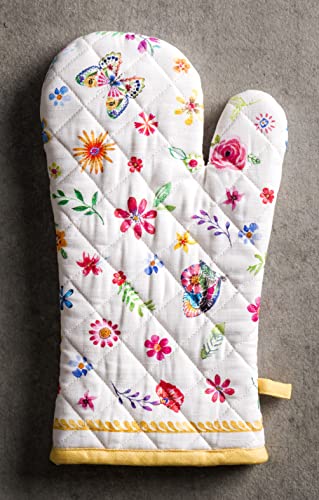100% Cotton Oven Mitt & Pot Holder Set (034 - Happy Florals - Sweety / 7.5" x 13" & 8" x 8" (Oven Mitt & Pot Holder))