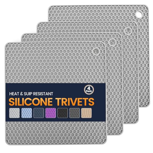 Silicone Trivet Mats 4 Heat Resistant Pot Holders Multipurpose Non (Light Grey)