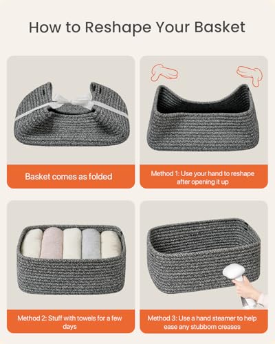Small Woven Storage Basket for Organizing (Mixed Black / 13.5"L x 9.5"W x 5"H)