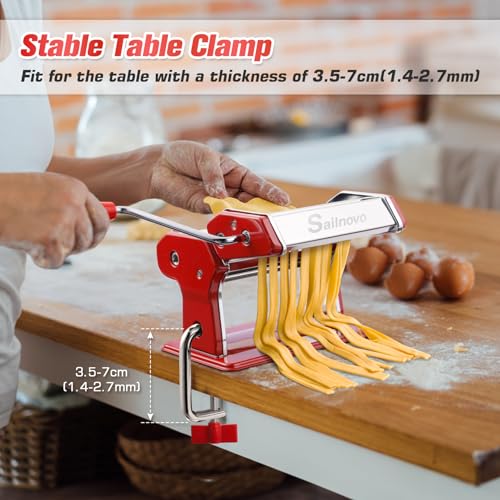 3-in-1 Pasta Maker with 9-Setting Pasta Roller & Cutters, Red (Red)