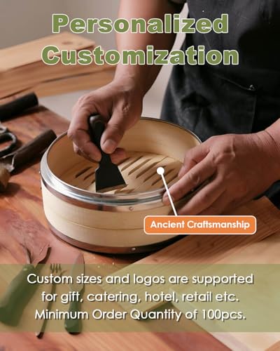 Bamboo Steamer Basket with Stainless Steel Rim 12 Inch Dumpling Steamer Kit (Bamboo Steamer / 12 Inch)