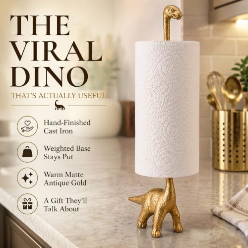 Gold Dino Paper Towel Holder & Metal Toilet Paper Holder Stand (Gold Dino)