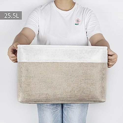 Storage Bins Large Fabric Storage Baskets for Shelves 3 Pack (Beige / Off-White / Large -15"x11"x9.5")