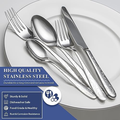 40 Piece Silverware Set Service for 8 (Silver Leaves)