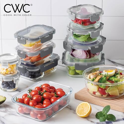 Premium 32 Pc. Borosilicate Glass Food Container Set with Dividers (Ombre Grey)