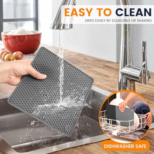 Silicone Trivet Mats 4 Heat Resistant Pot Holders Multipurpose Non (Black Dark Gray)