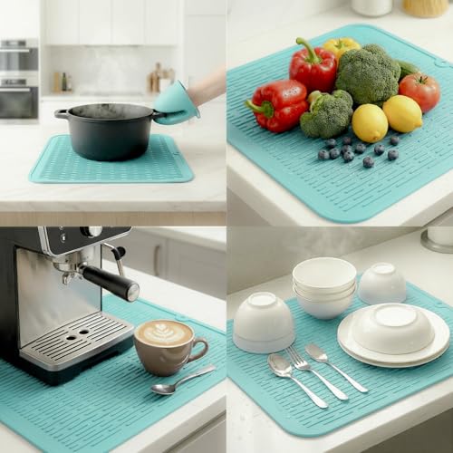 Silicone Dish Drying Mat for Multiple Usage (Mint / 18"L x 16"W)