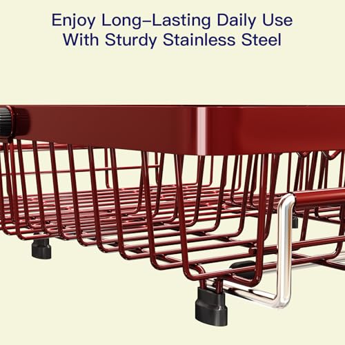 Red Expandable Dish Drying Rack Over The Sink with Anti Slip Grip (Red / For 13-30" W Sink)