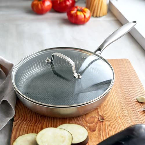 11 IN Glass Lid with Stainless Steel Handle for Frying Pan (11 in (10.8 in -11.2 in) / Silvery Handle)