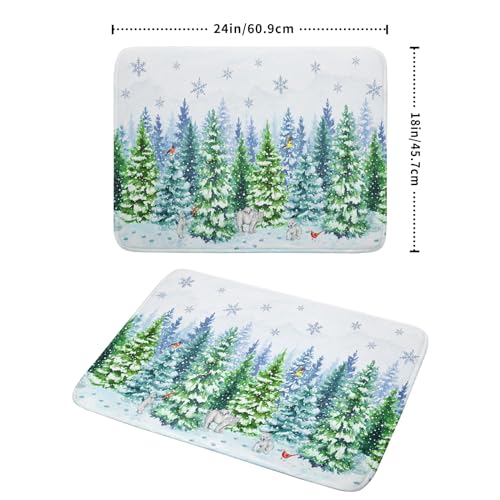 Winter Bear Bird Dish Drying Mat (Forest Bear Bird / 24" x 18")
