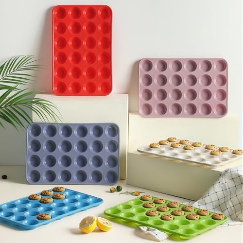 2 Pack 24 Cups Silicone Mini Muffin Pan with Metal Reinforced Frame Silicone Molds Cupcake Cake Baking Cheesecake Pans Cookie Baking Chocoflan Cupcake Mold Mini Bundt Cake Pan Women Gift (2pc: 24-Cup Mini / Cream)