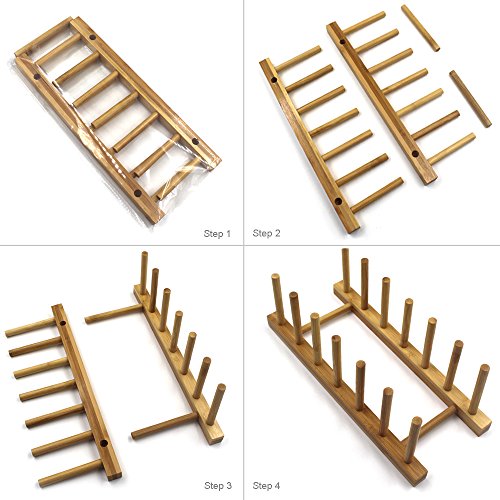 Bamboo Wooden Plate Racks Dish display Holder Kitchen Storage (Pack of 4)